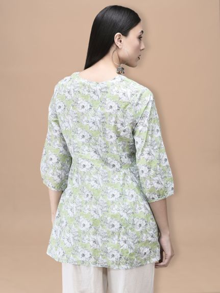 Shree Women Cotton Green Floral Print Tunic
